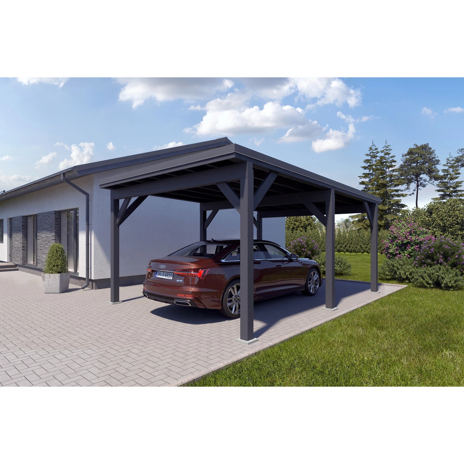 Holzbrüder Carport Ralf 24m² Anthrazitgrau-Dunkelgrau günstig online kaufen