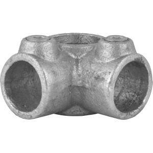 Silbernes, verzinktes 90° Eckstück für Stahlrohre (Ø 2,7 cm) zum Möbelbau.