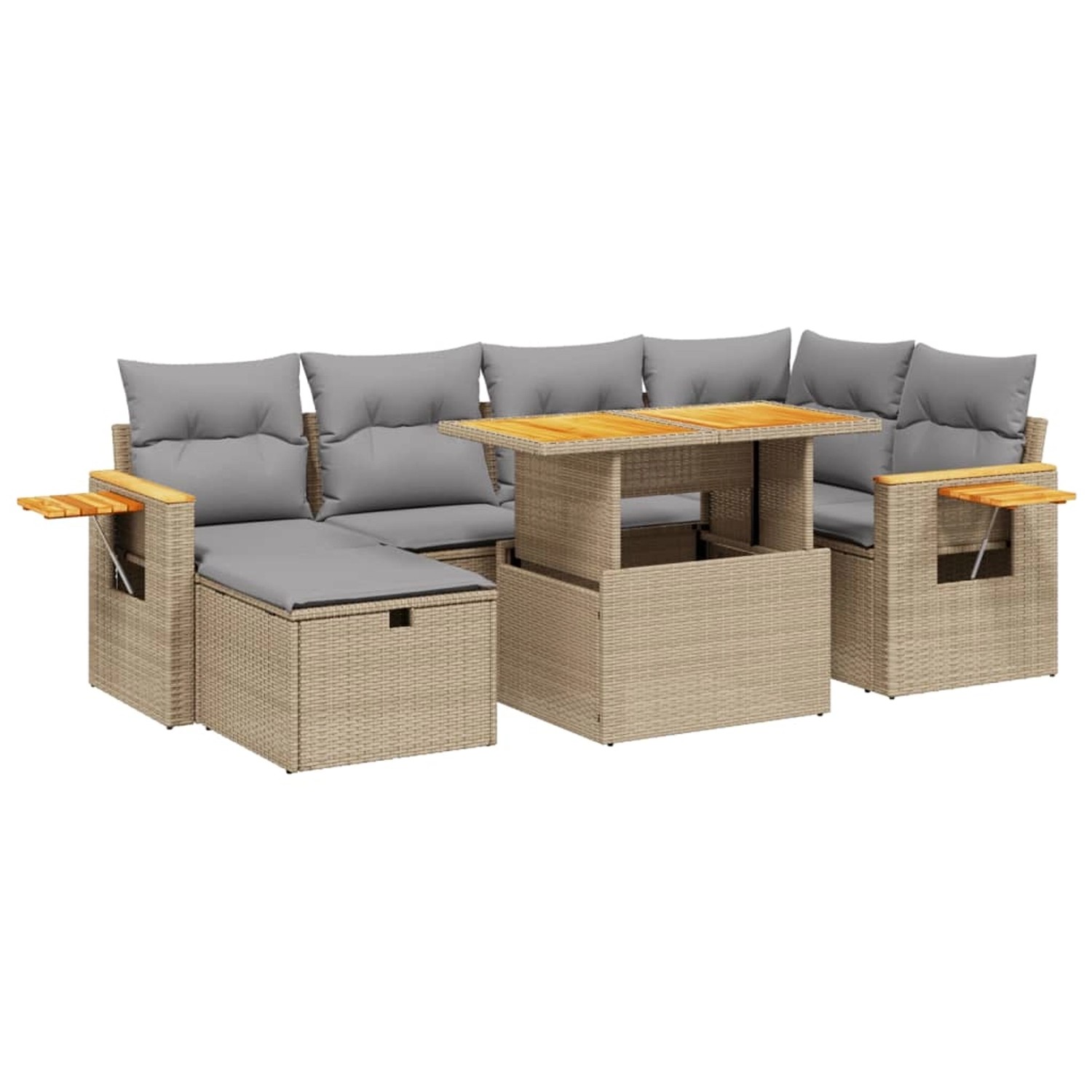 Thumbnail - vidaXL 7-Tlg Garten-Sofagarnitur mit Kissen Beige Poly Rattan 3276146