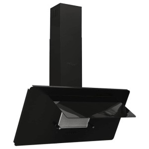 Schwarze vidaXL Dunstabzugshaube (90 cm) aus Edelstahl und Glas für die Küche.