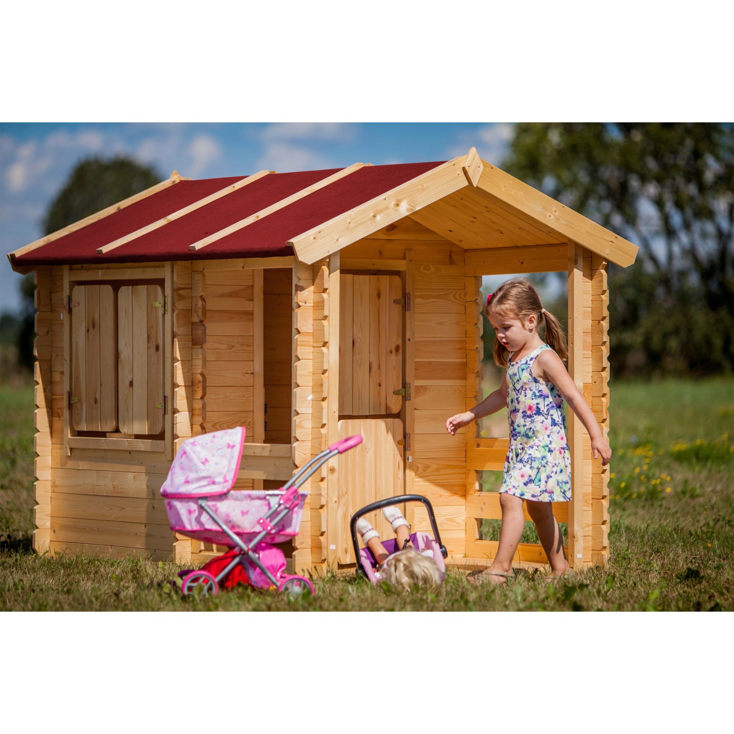 Timbela Kinderspielhaus Holz M501 1,1 m² mit Boden Tür und