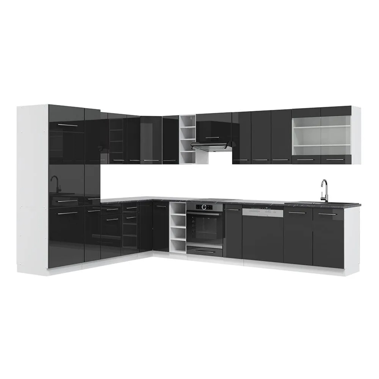 Vicco Eckküche Fame-Line Anthrazit Hochglanz/Weiß 347 x 82, AP Anthrazit