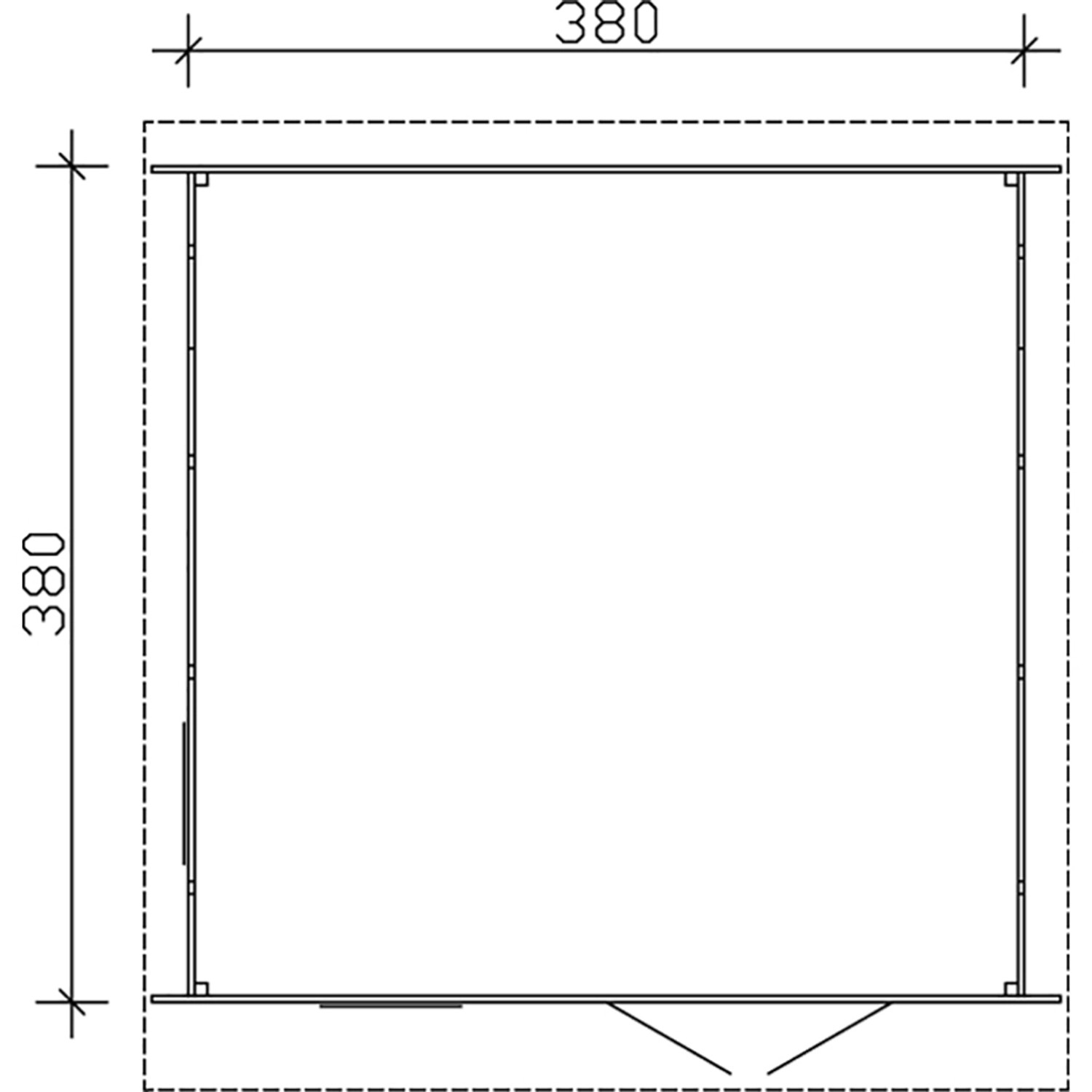 Grundriss Skan Holz Gartenhaus Breda, 380x380 cm, Flachdach, Schiefergrau. Abmessungen und Details.