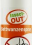 Insect Out Bettwanzenspray in weißer Sprühflasche mit Bettwanzen-Symbol.