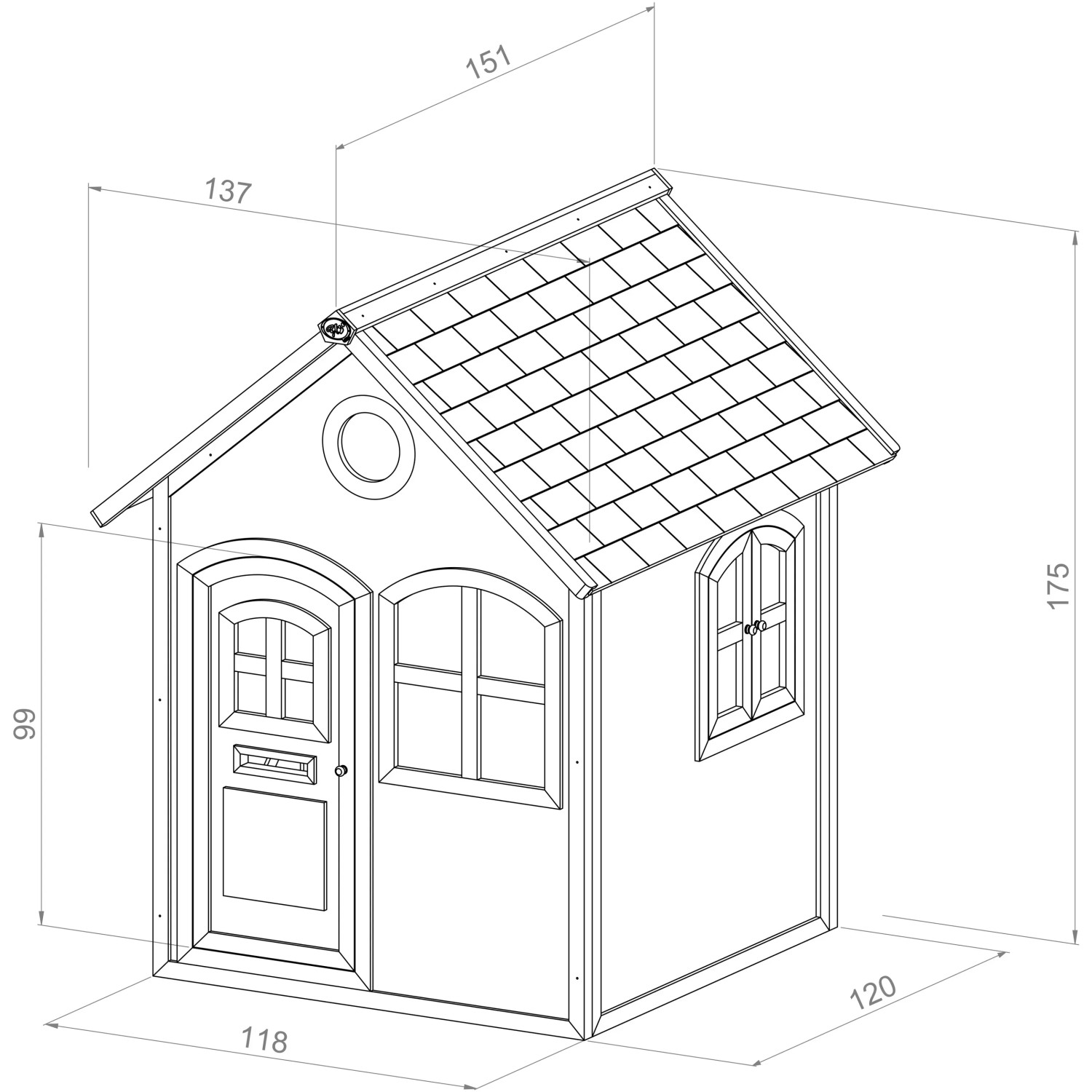 Axi Julia Spielhaus, braun-weiß, mit Tür, Fenster und Dach, Maße 151x137x175 cm.