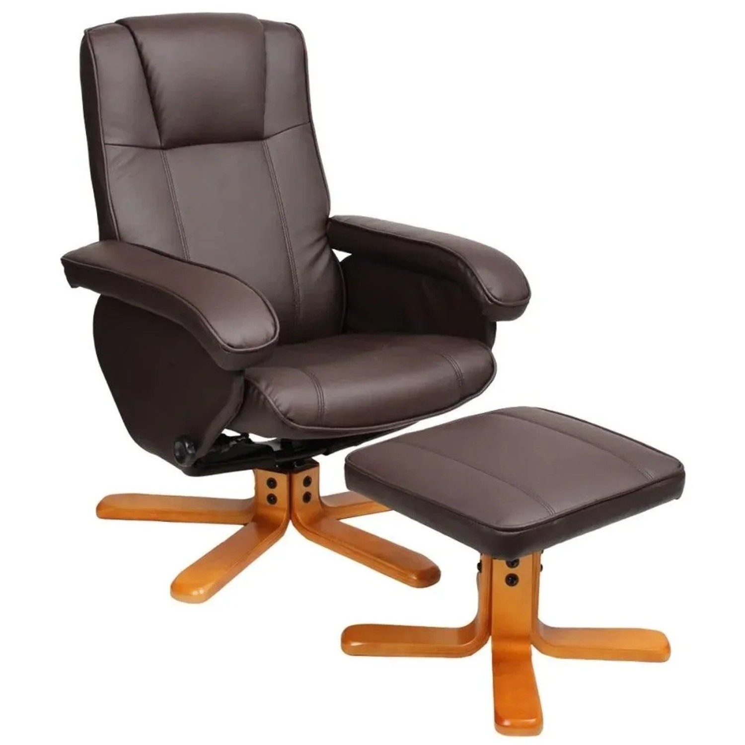 Svita Charles Relaxsessel Hocker Sessel Fernsehsessel Drehsessel Holz Kunstleder Braun