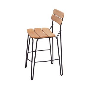 PROREGAL Barhocker im Industrial-Stil, schwarzes Metallgestell, naturbraune Holz-Sitzfläche und Rückenlehne, 72cm Sitzhöhe.