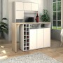 Vente-unique Vinalo Barmöbel: weißer Barschrank mit heller Holzplatte, drehbarer Bartisch, Weinregal, Stauraum.