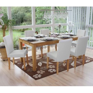 6er-Set Esszimmerstühle Littau, Kunstleder weiß matt, helle Holzbeine. Moderner Look für Ihr Esszimmer.