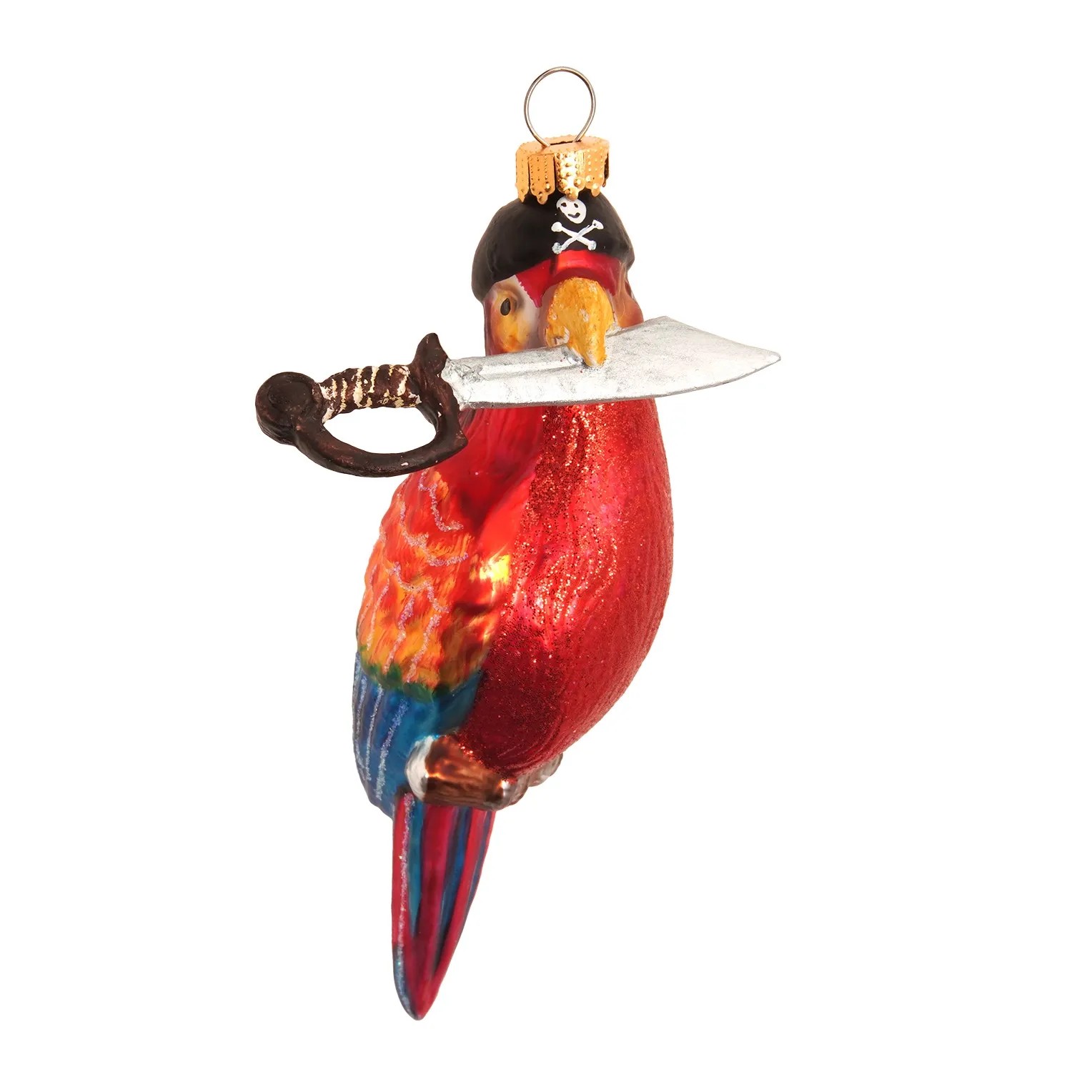 Krebs Glas Lauscha Baumschmuck Papagei mit Säbel Rot 13cm