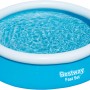 Blauer Bestway Fast Set Aufstellpool, Ø 183 cm, gefüllt mit Wasser. Quick-Up Pool mit aufblasbarem Ring.