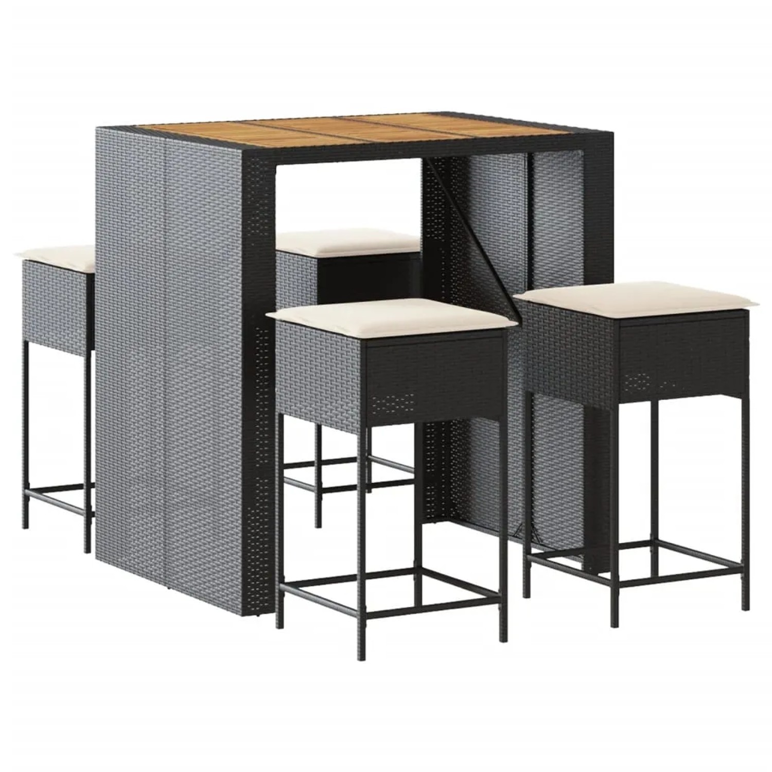 vidaXL 5-tlg Gartenbar-Set mit Kissen Schwarz Poly Rattan Modell 12