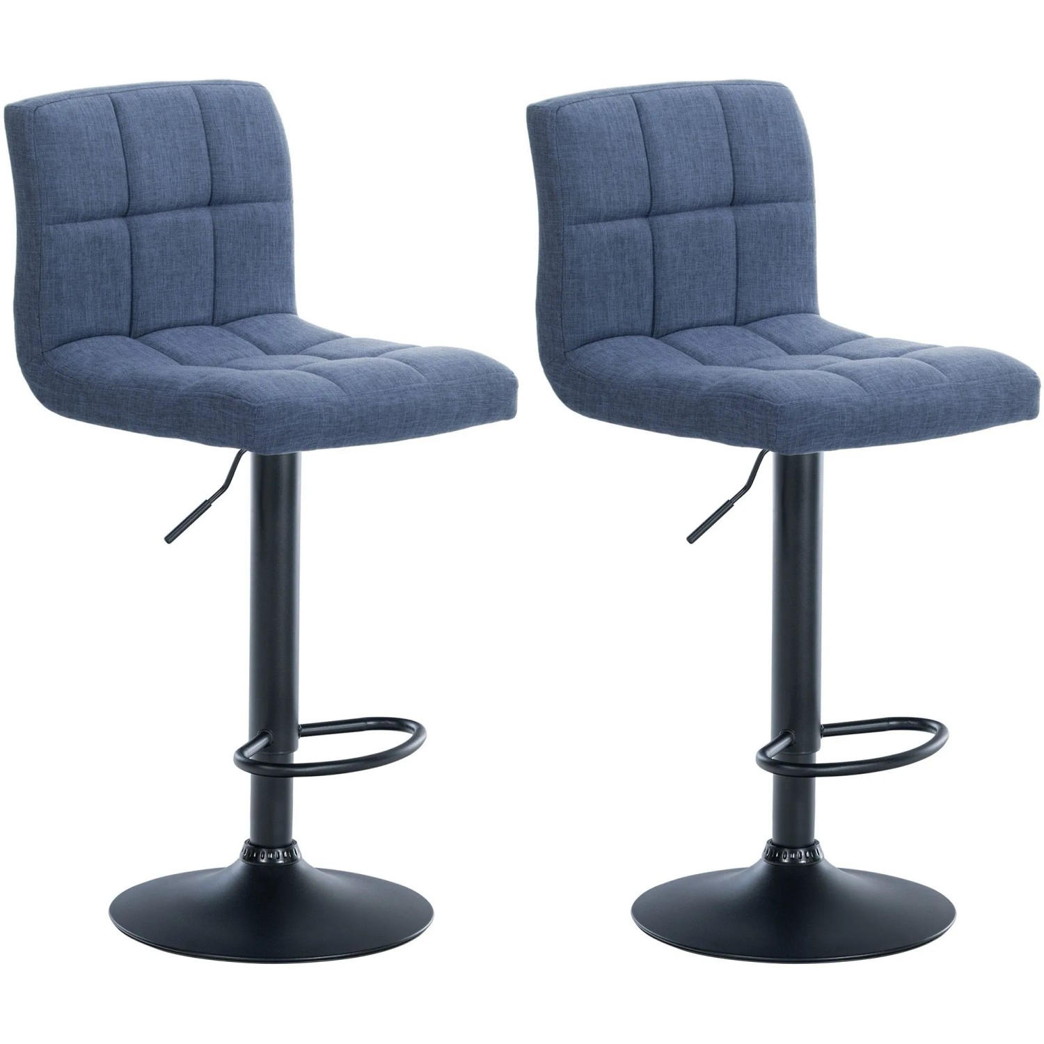 DELUKE Barhocker 2er Set MADRID Blau Stoff Schwarz Barstuhl Mit Lehne Tresenhocker Tresenstuhl