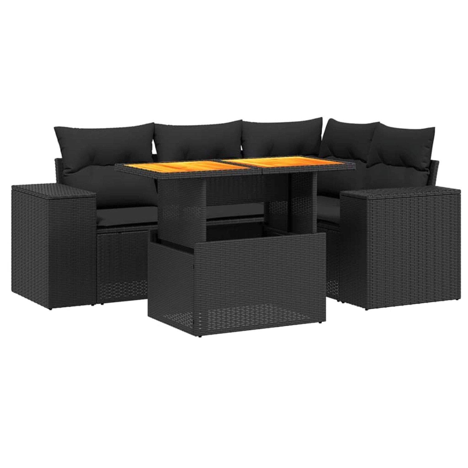 vidaXL 5-Tlg Garten-Sofagarnitur mit Kissen Schwarz Poly Rattan 3272616 günstig online kaufen