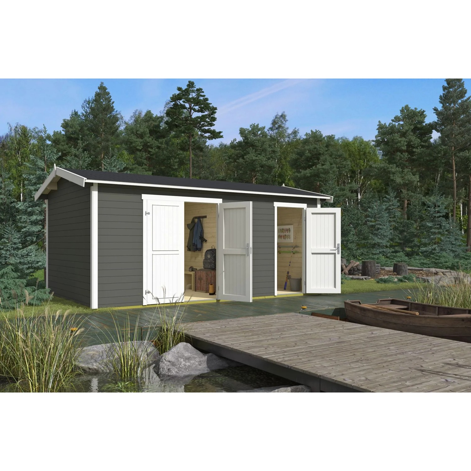 Lasita Gartenhaus Tuvalu XL 500 cm x 300 cm Grau-Grün