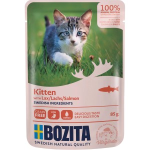 Bozita Katzen-Nassfutter Kitten Lachs, Häppchen in Sauce, 85g Packung.