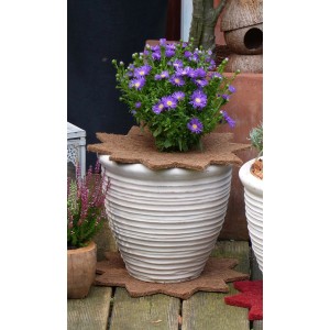 3er Set Mulchscheiben Stern, Ø 37cm, Natur, als Winterschutz für Topfpflanzen im Garten.