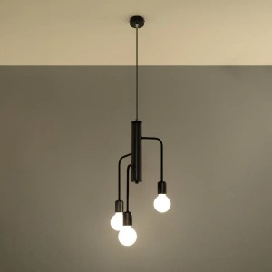 Schwarzer Sollux Lighting Kronleuchter Duomo 3M mit drei Leuchten im Industrie-Stil.