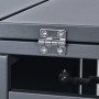 Detailansicht der Westmann Mülltonnenbox Varius: Anthrazitfarbener Stahldeckel mit robustem Scharnier und Gasdruckfeder.