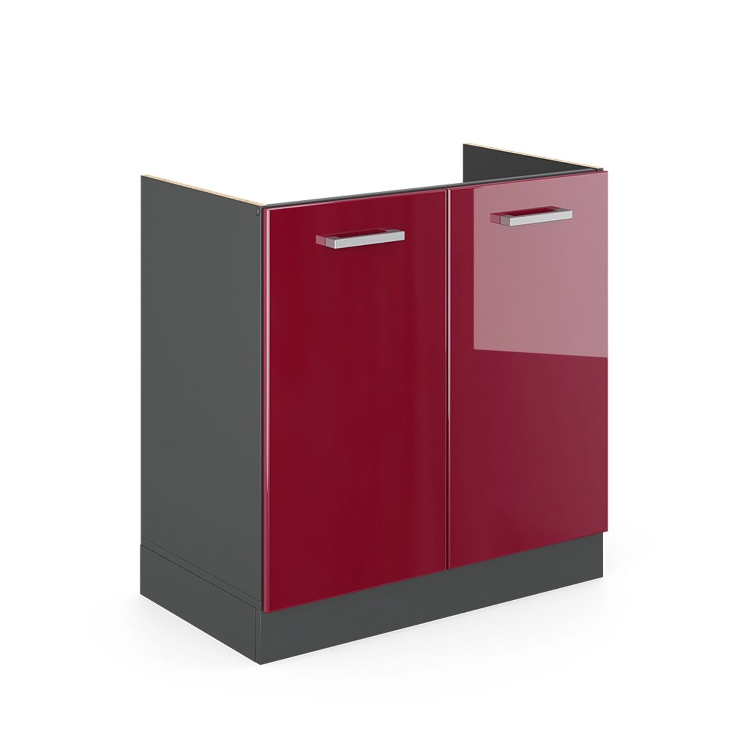 Thumbnail - Vicco Spülenunterschrank R-Line Bordeaux Hochglanz/Anthrazit 80 cm ohne Arbeitsplatte