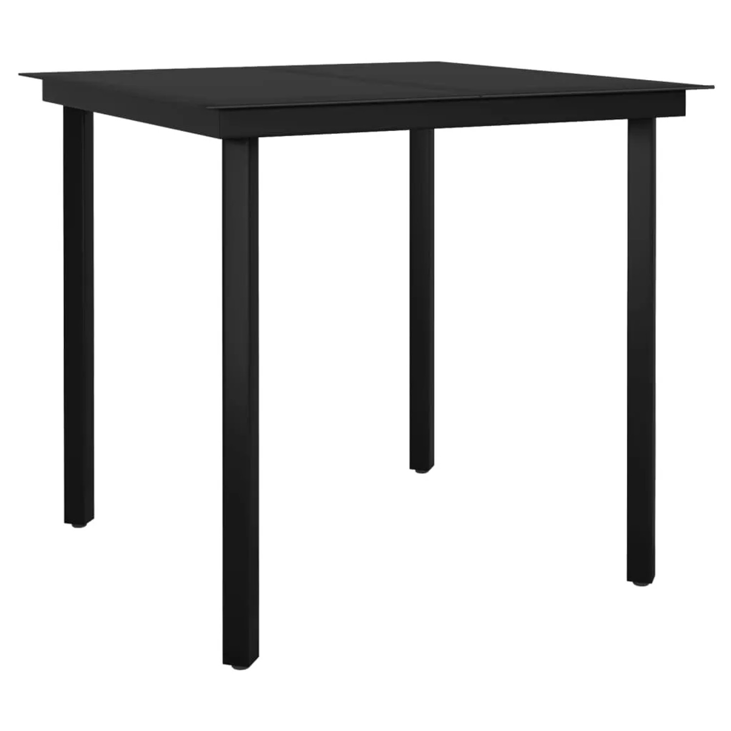 Schwarzer Gartentisch aus der vidaXL 5-tlg. Garten-Essgruppe mit Glasplatte.