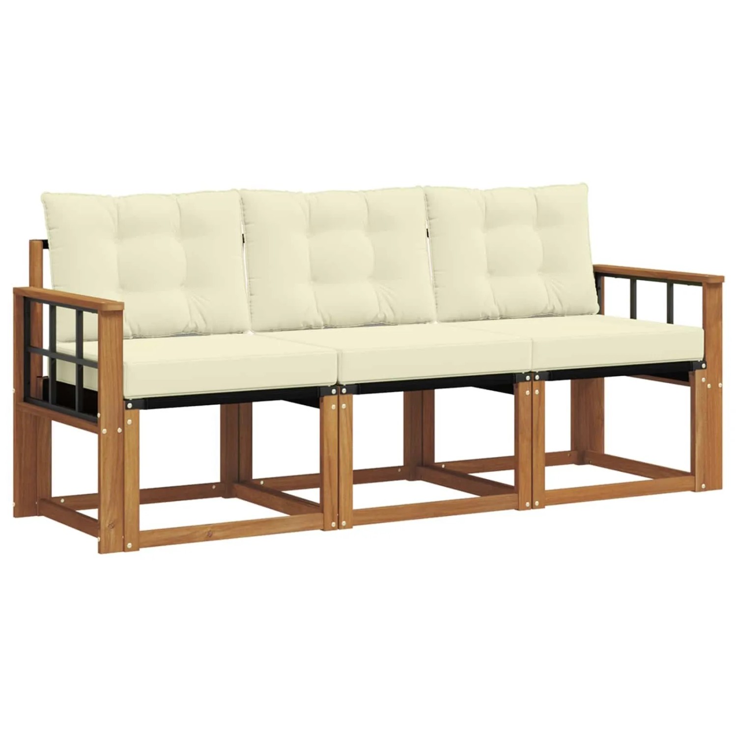 vidaXL Outdoor-Sofagarnitur mit Kissen 3-Tlg Natur und Creme 3368357