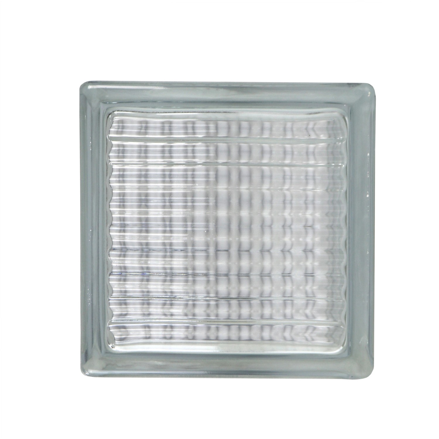 Klarer Glasstein 14,5x14,5x8 cm mit gekreuzter Struktur für Innen & Außen.