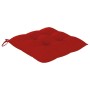 Rotes Sitzkissen für Gartenstühle, quadratisch mit Knöpfen und Bindebändern.