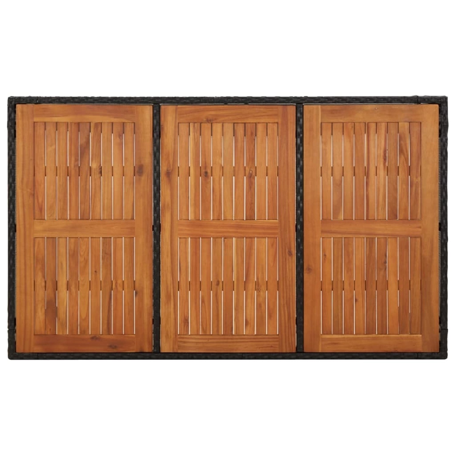 Tischplatte der vidaXL Garten-Essgruppe, Akazienholz mit Rattan-Umrandung.