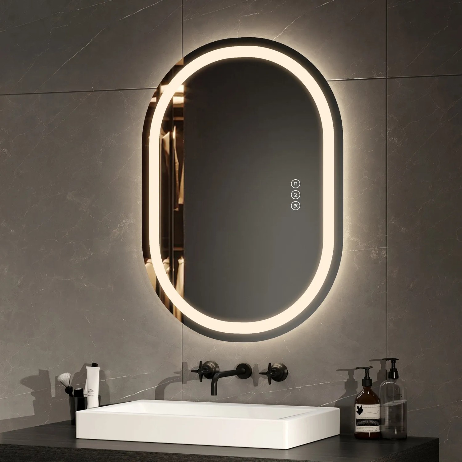 Ovaler LED-Schminkspiegel Mit Anti-Beschlag – Dimmbar, 3 Farben, 61x40,6 Cm Für Badezimmer