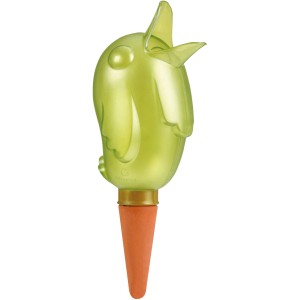 Grüne Scheurich Bewässerungsfigur Bördy XL mit Tonkegel für Zimmer- und Gartenpflanzen.