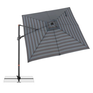 Doppler Ampelschirm myZone AX 320x240 cm, blau-grau gestreift, mit Kurbel und Standkreuz.
