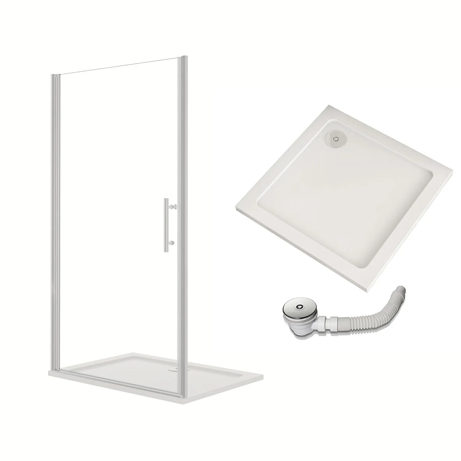 AICA Komplett Duschkabine 80x185cm Drehtür Inklusive Duschwanne 80x80cm Und Ablaufgarnitur