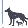 Dobar Agility Slalom Set, 12 blaue Stangen mit Erdspieß und Größenvergleich zu Hunden.