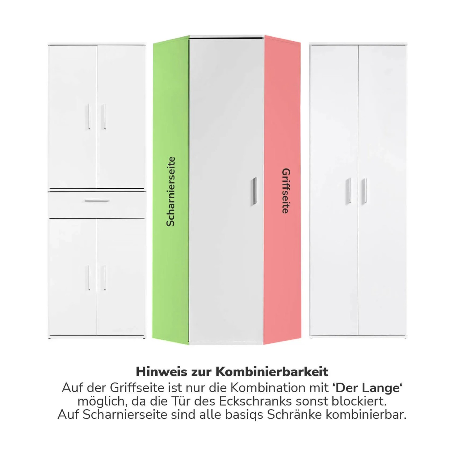 mokebo Eckschrank Weiß, Kombinationsmöglichkeiten mit anderen Büroschränken.