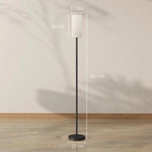 Schwarze HOMCOM Stehlampe (163 cm) mit weißem Stoffschirm für Innenräume.