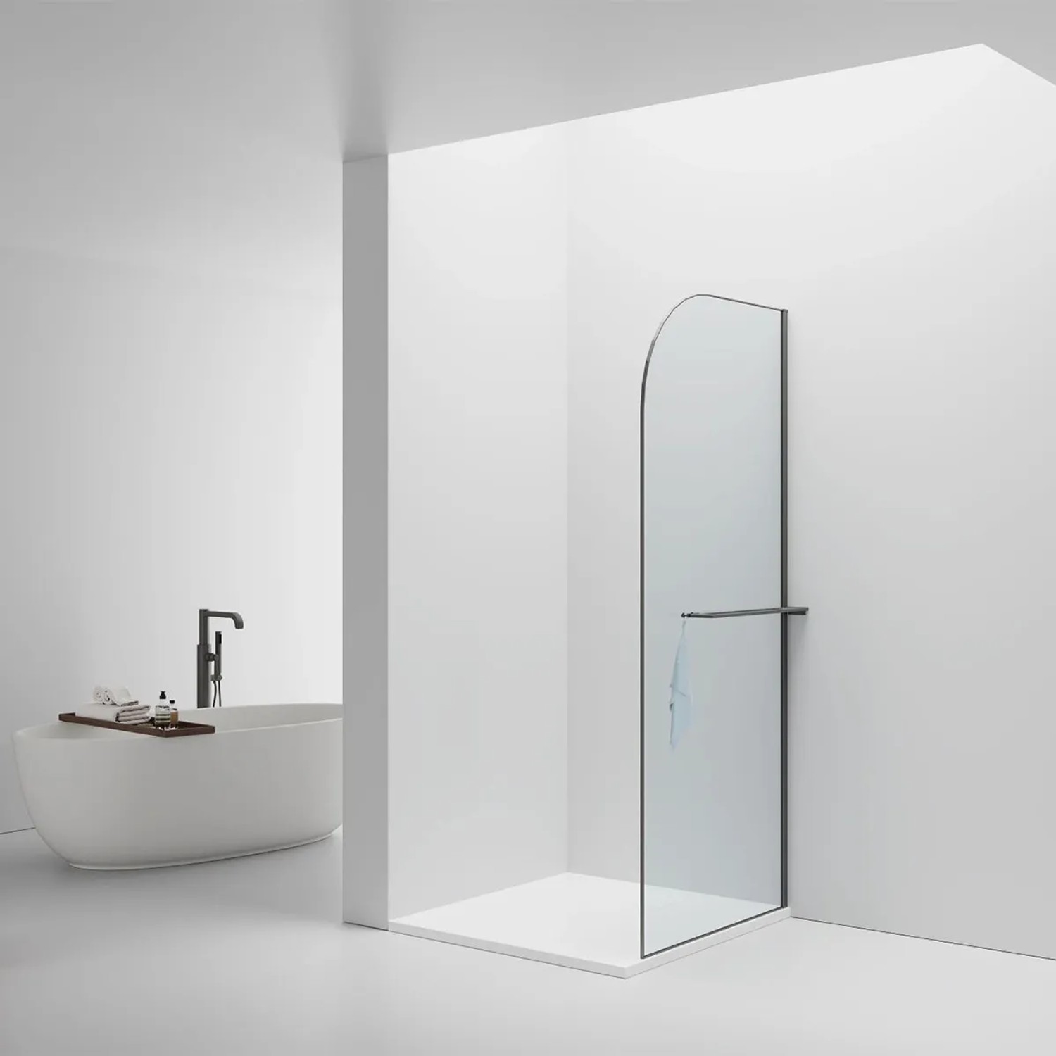 Belvit Walk In Begehbare Dusche 100x200cm Klarglas Grau Abgerundet Mit Handtuchhalter