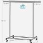 Songmics Kleiderständer Silber mit Rollen, ausziehbar bis 132cm, belastbar bis 90kg.