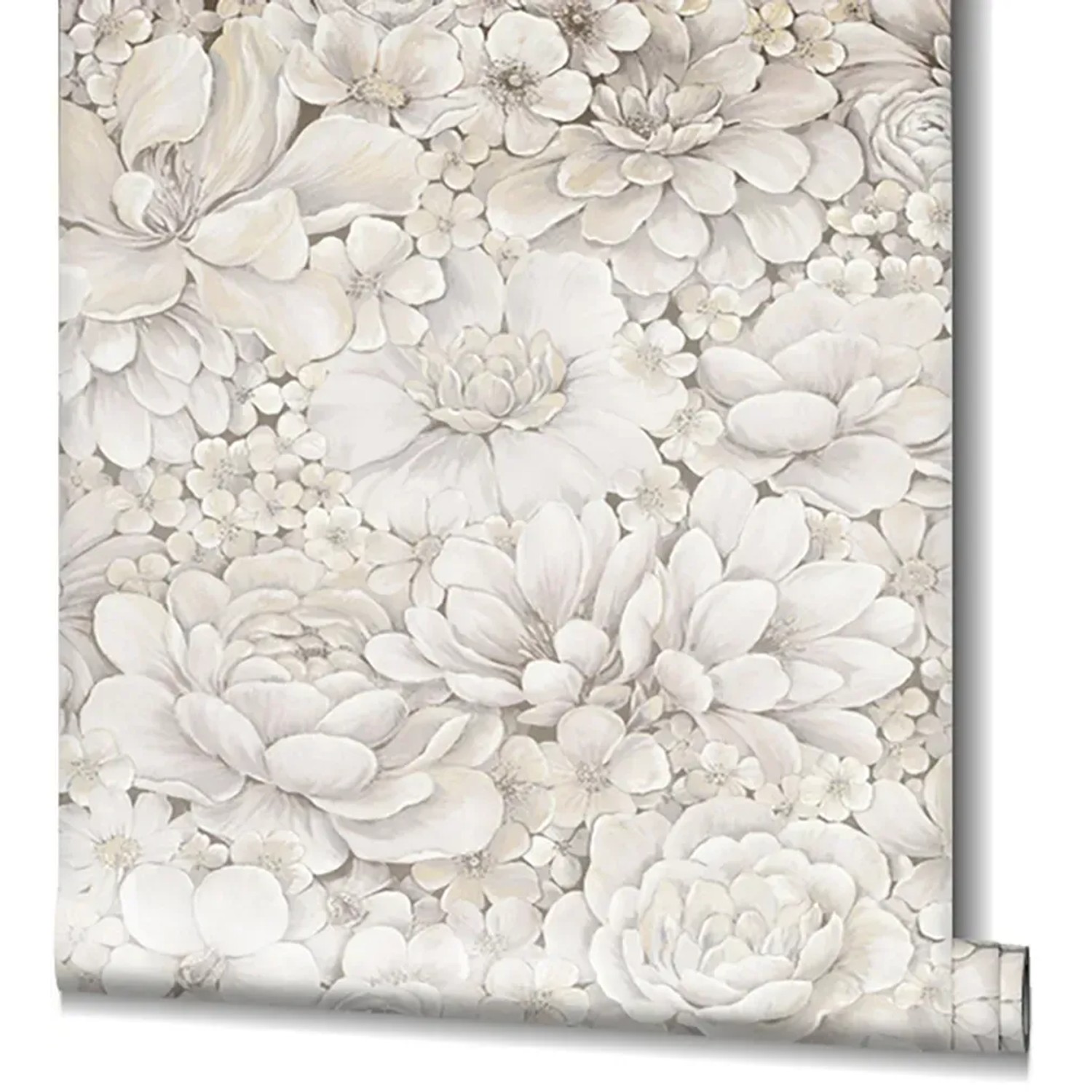 Marburg Vliestapete Botanica 2, florales Muster in Grau-Beige, Rolle.