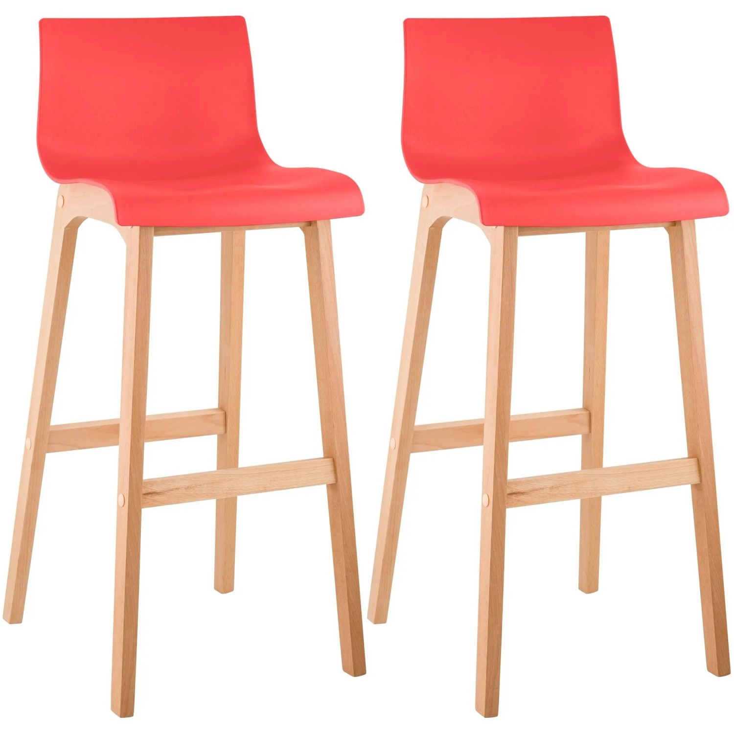 CLP 2er Set Barhocker Hover Kunststoff Vierfußgestell Natura Rot