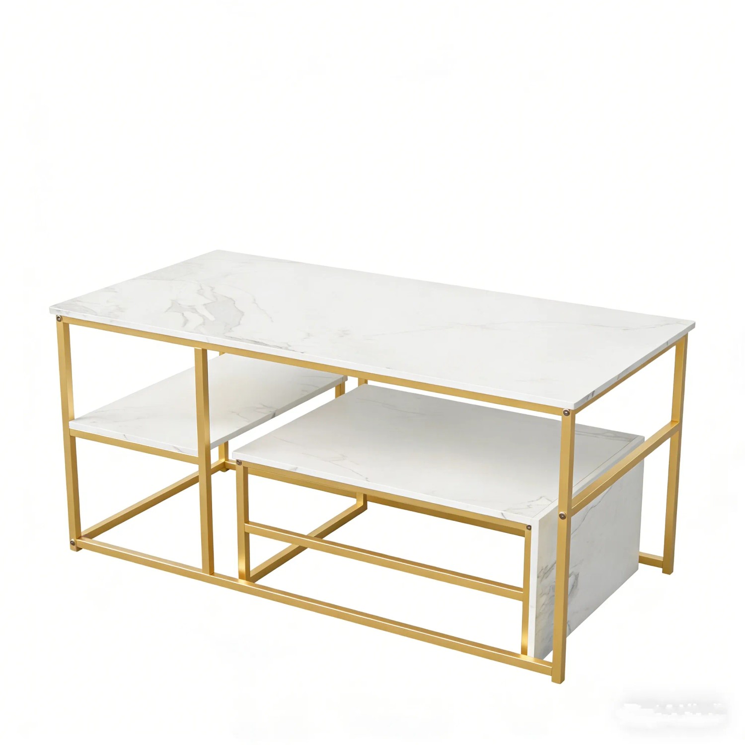 PXloue Satztisch 2er Set-Rechteckiger Couchtisch mit Metallgestell Schwarz