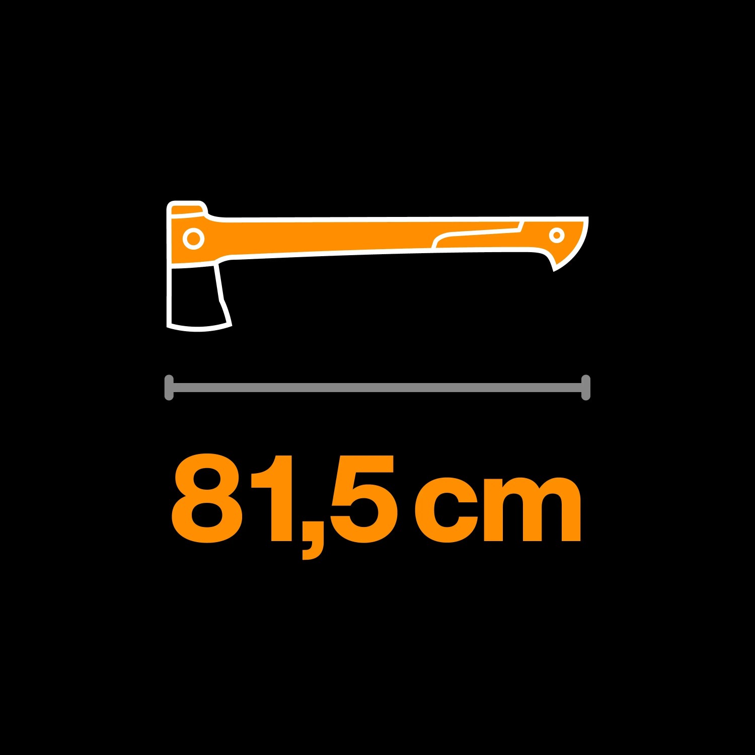 Fiskars Spalt-Axt X32, 81,5 cm Länge, Umrisszeichnung auf schwarzem Hintergrund.