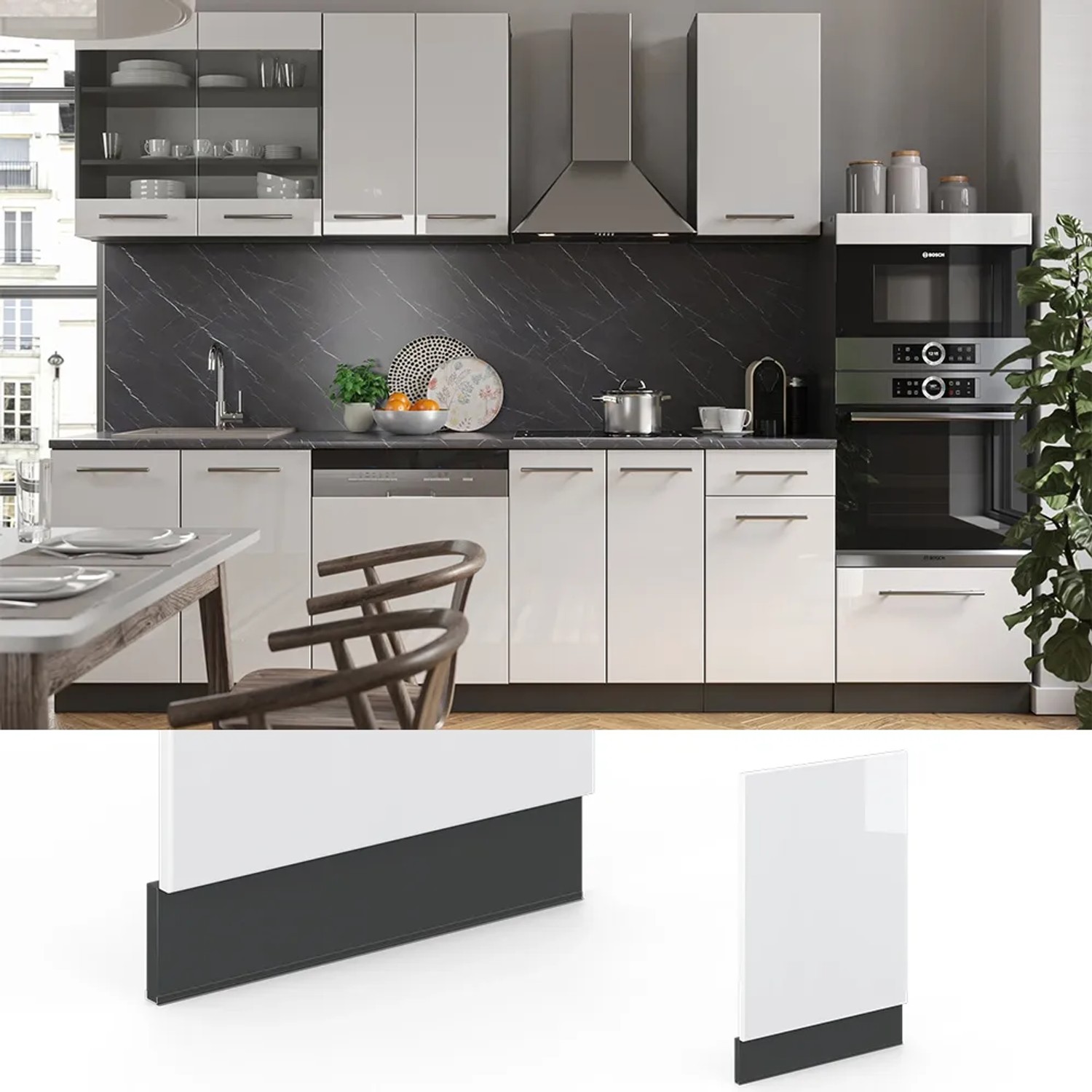 Vicco Frontblende Fame-Line, weiß hochglanz/anthrazit, 45 cm, für Küchenschränke.