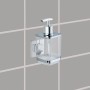 Wenko Vacuum-Loc® Seifenspender Quadro aus Edelstahl und transparentem Kunststoff.