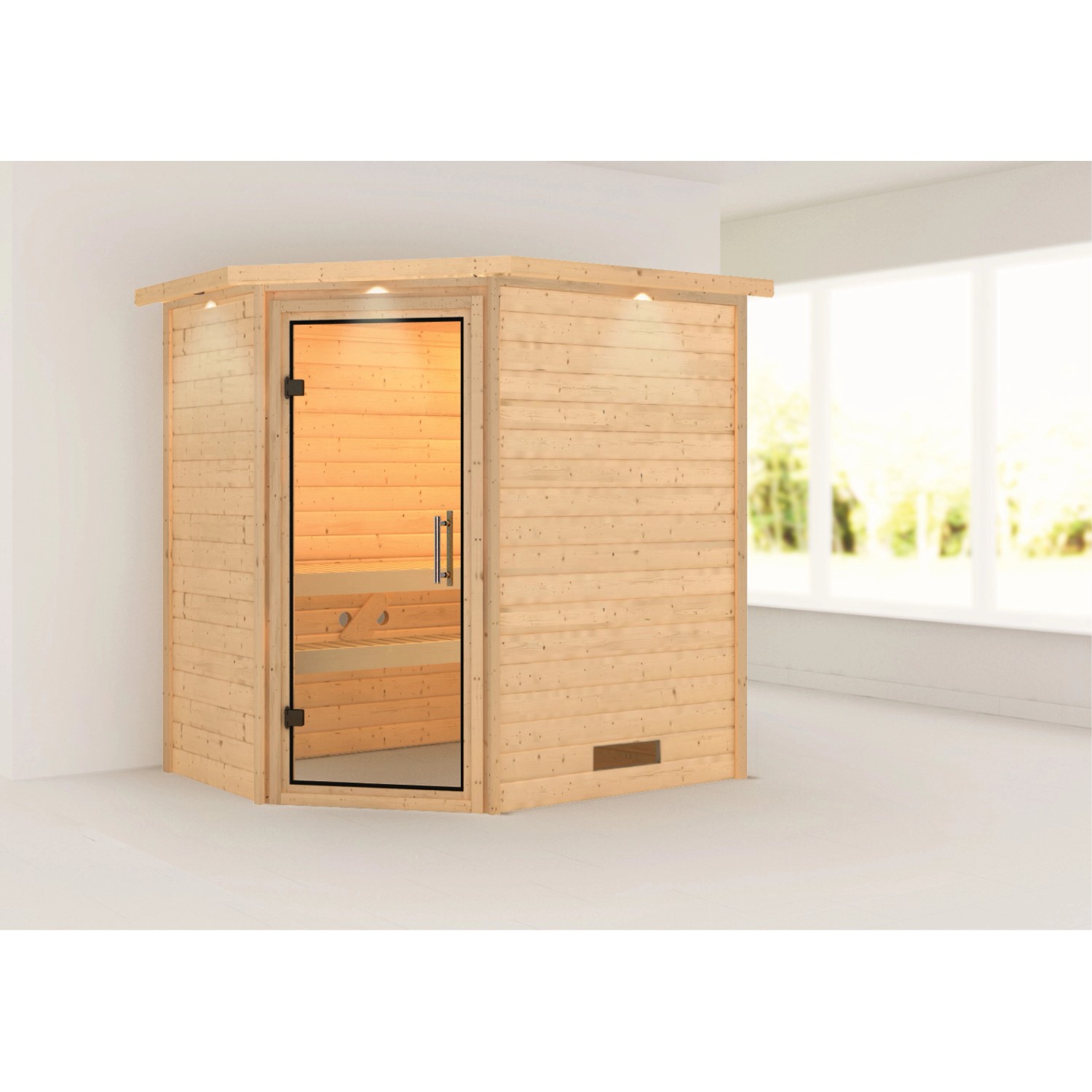 Karibu Sauna Svea und LED-Dachkranz Natur günstig online kaufen