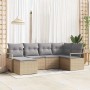 Beiges 6-teiliges vidaXL Garten-Sofa-Set aus Polyrattan. Modulares Lounge-Set mit grauen Kissen für Terrasse und Garten.