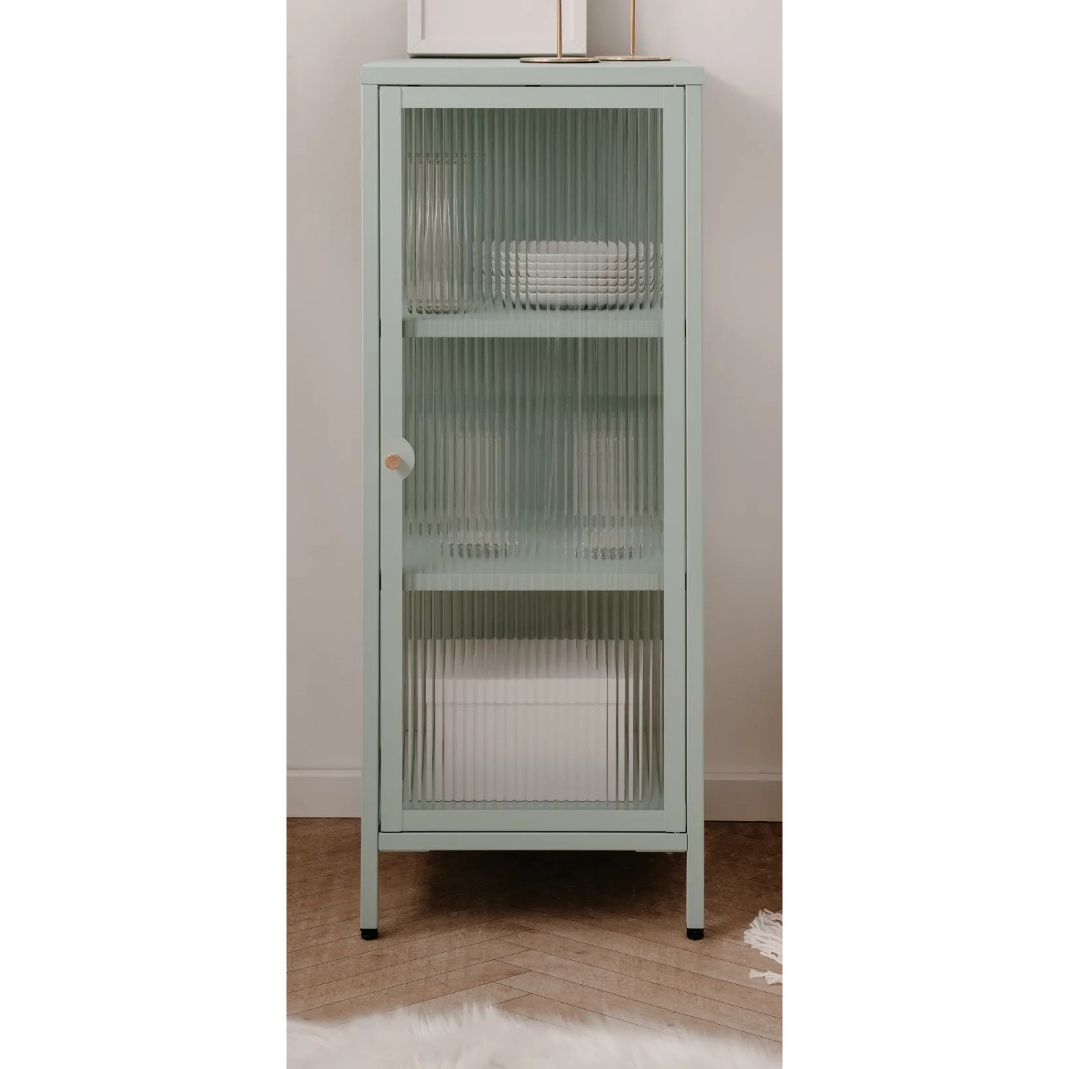 Furn.Design Vitrine Metall Mintgrün 40 x 102 cm 1-türig 3 Fächer Maram_2
