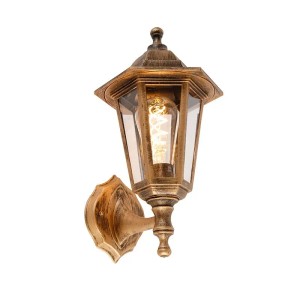 Antike goldene QAZQA Außenwandleuchte New Haven mit klarem Glas und E27 Fassung.