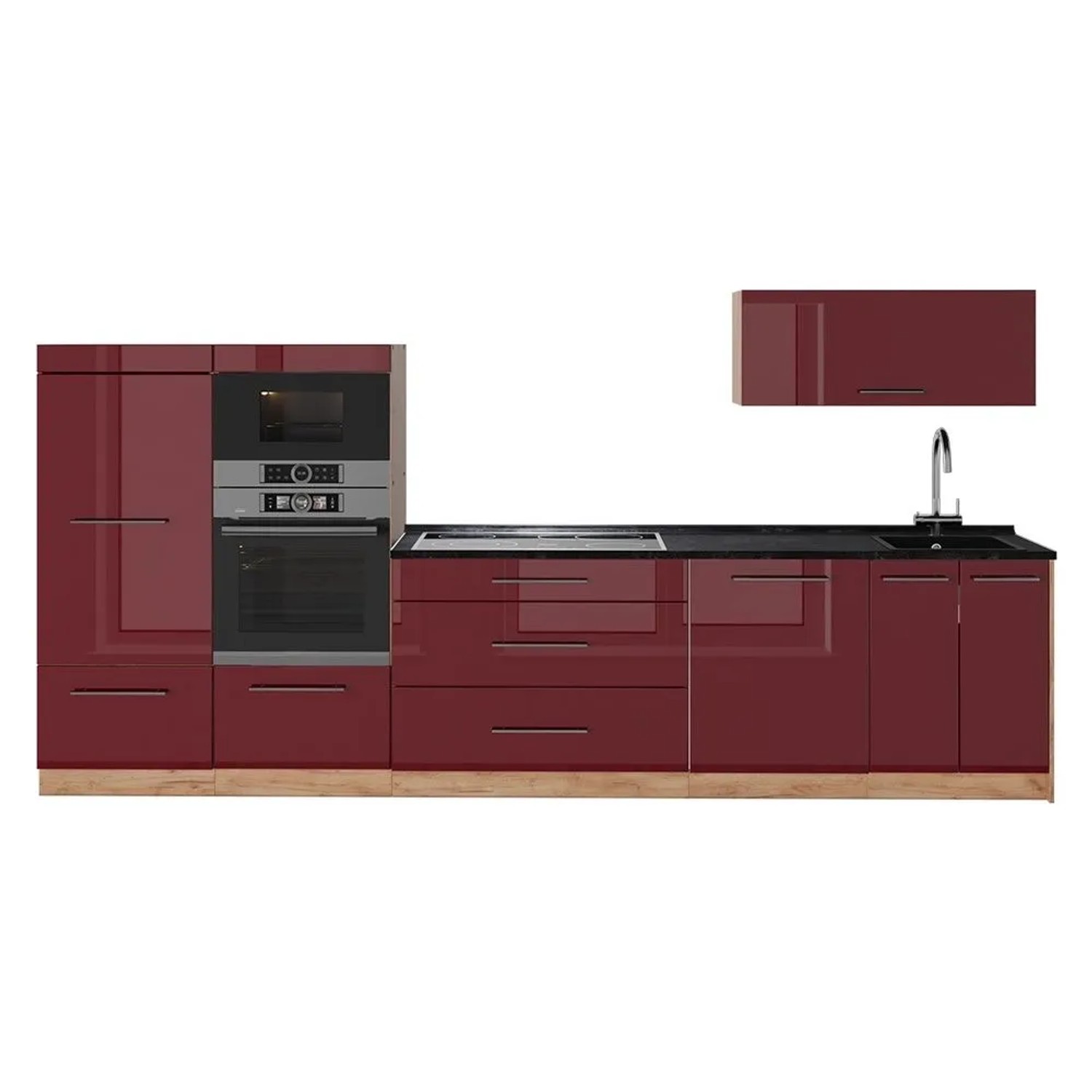 Vicco Küchenzeile Fame-Line Bordeaux Hochglanz/Goldkraft Eiche 340 x 154 AP Anthrazit Art Nr 64515