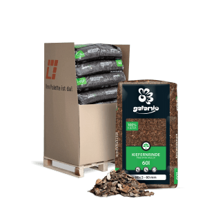 Galamio Kiefernrinde Mix, 1/3 Palette mit 13 Säcken à 60l. Rindenmulch zur Bodenabdeckung und Unkrauthemmung.